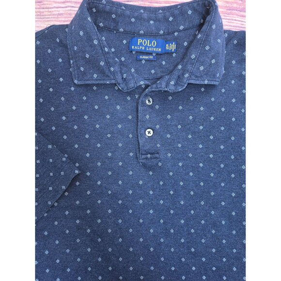 Polo Ralph Lauren Mens Classic Fit Diamond Print Polo XL Navy Blue - Picture 4 of 8